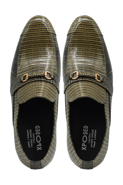 REAL LEATHER GREEN PRINTED SHOES WITH BUCKLE