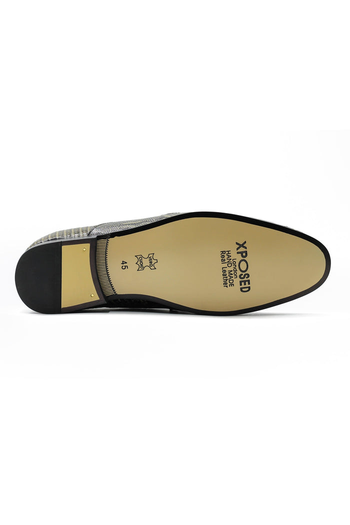REAL LEATHER GREEN PRINTED SHOES WITH BUCKLE