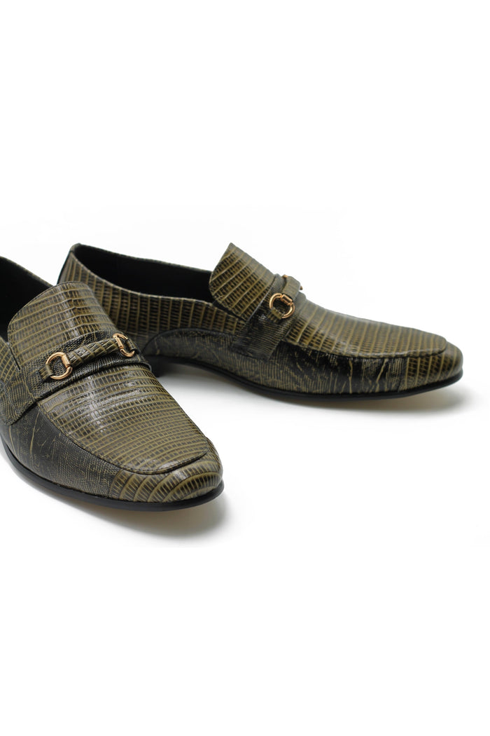 REAL LEATHER GREEN PRINTED SHOES WITH BUCKLE