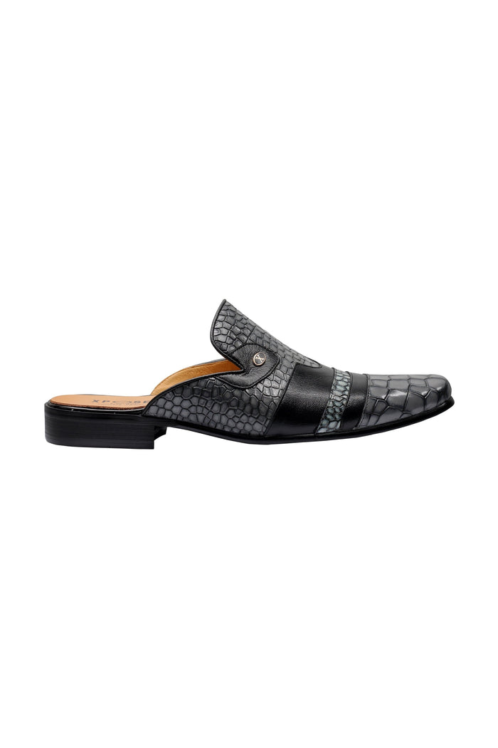 REAL LEATHER GREY PRINTED HALF SHOE