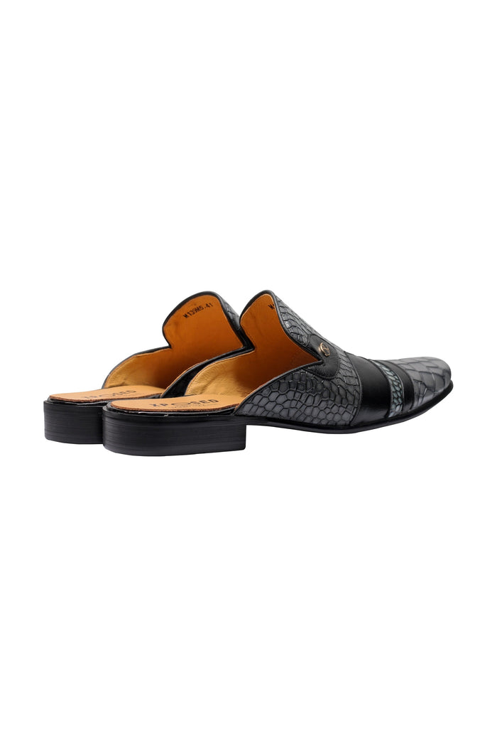 REAL LEATHER GREY PRINTED HALF SHOE