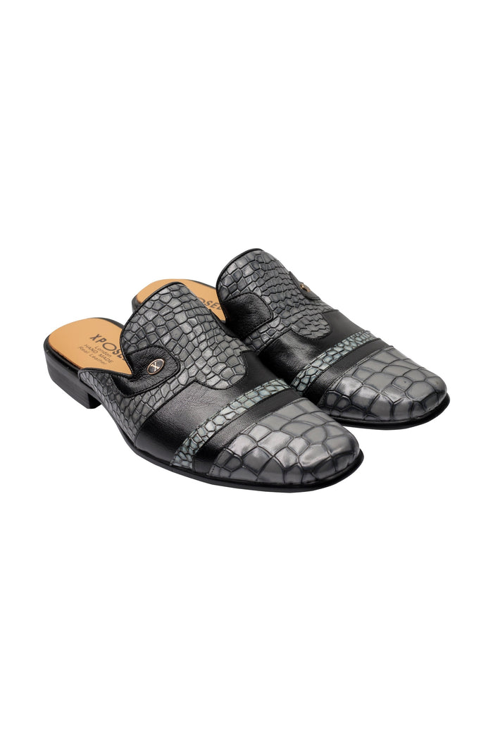 REAL LEATHER GREY PRINTED HALF SHOE