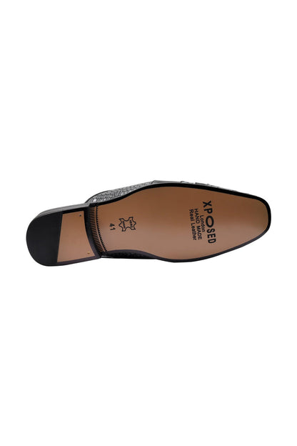 REAL LEATHER GREY PRINTED HALF SHOE