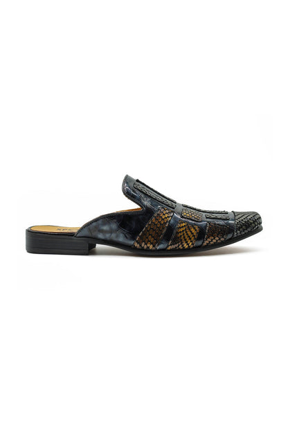 Real Leather Half Shoes Detailed Print Loafers