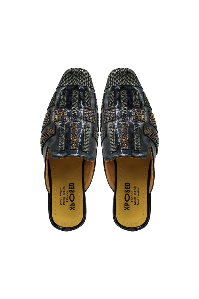 Real Leather Half Shoes Detailed Print Loafers