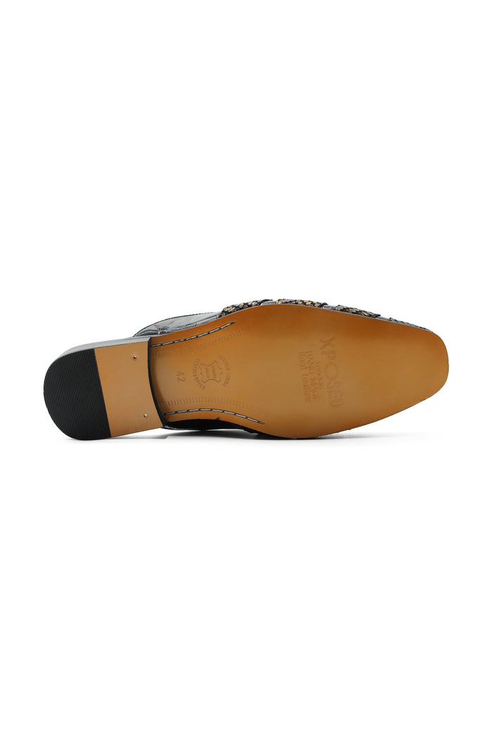 Real Leather Half Shoes Detailed Print Loafers