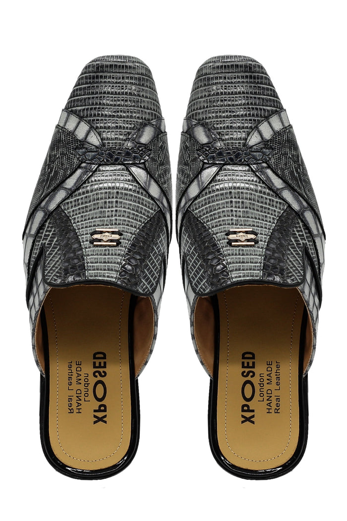 Real Leather Mens Half Shoes in Grey Black