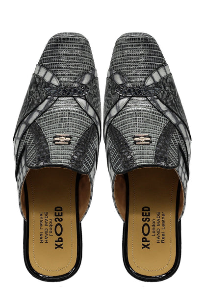 Real Leather Mens Half Shoes in Grey Black