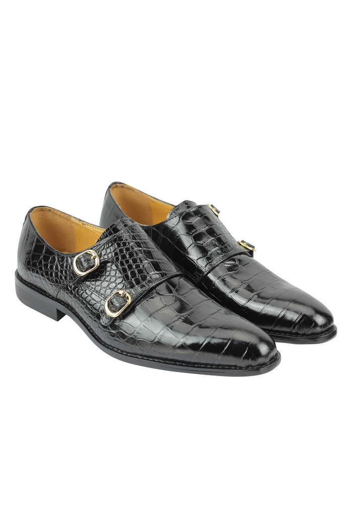 Real Leather print Black Loafers