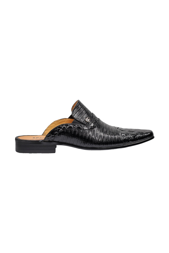 REAL LEATHER PRINTED BLACK HALF SHOE