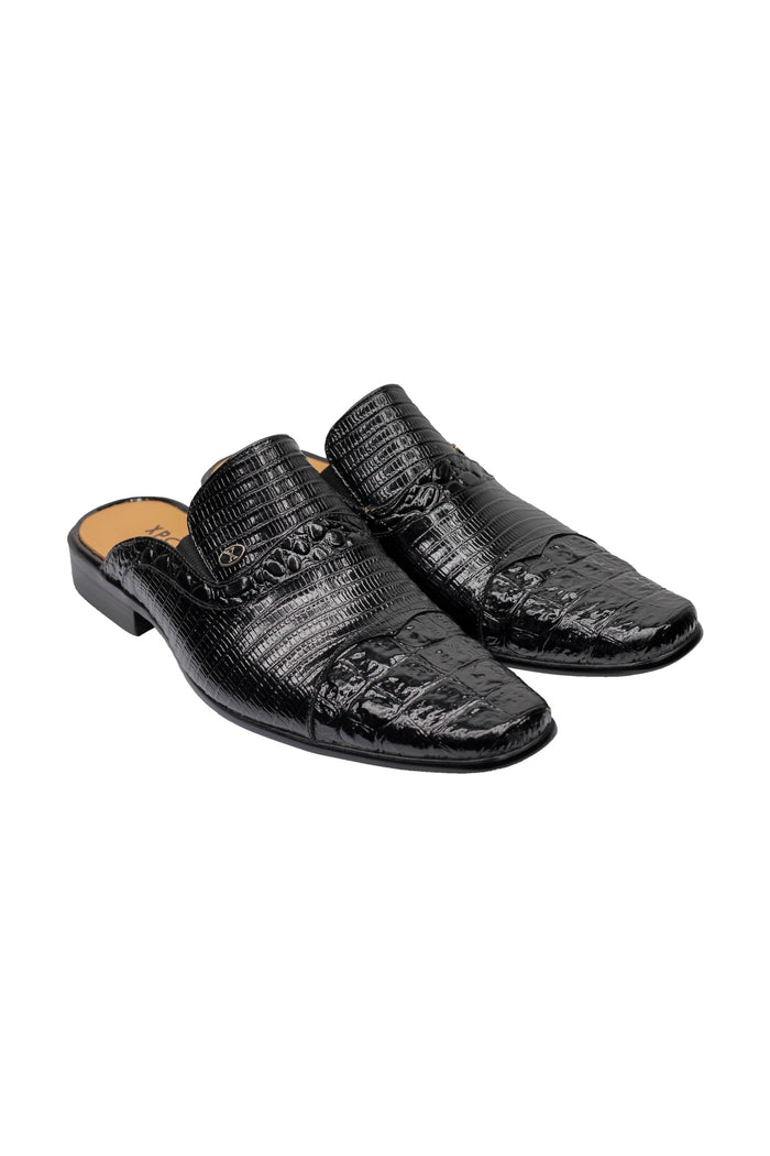 REAL LEATHER PRINTED BLACK HALF SHOE