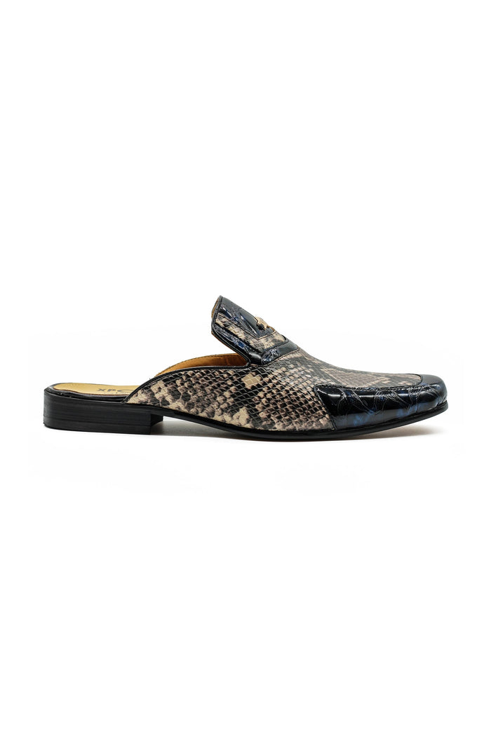 Real Leather Shiny Print Half Loafers – 2 Tone
