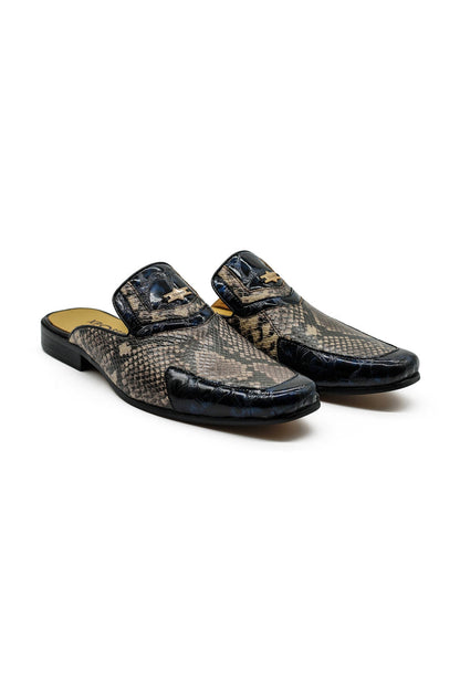 Real Leather Shiny Print Half Loafers – 2 Tone