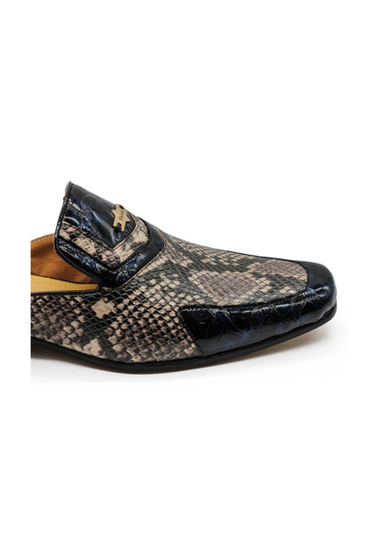 Real Leather Shiny Print Half Loafers – 2 Tone