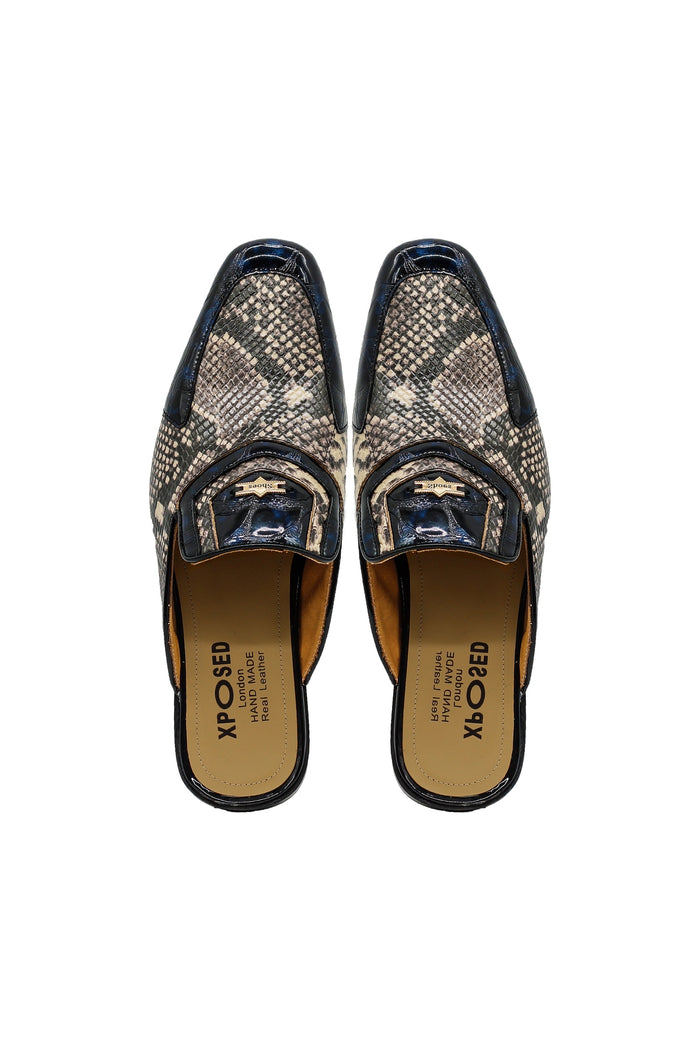 Real Leather Shiny Print Half Loafers – 2 Tone