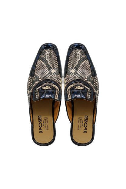 Real Leather Shiny Print Half Loafers – 2 Tone