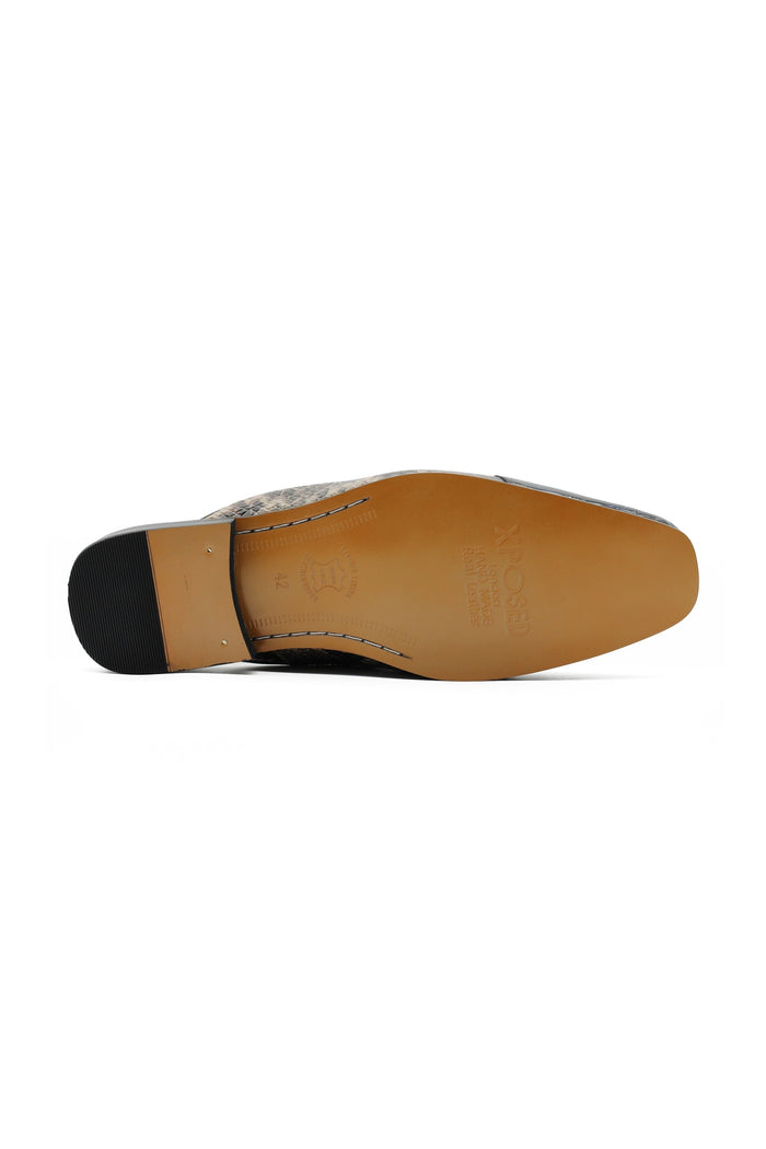 Real Leather Shiny Print Half Loafers – 2 Tone