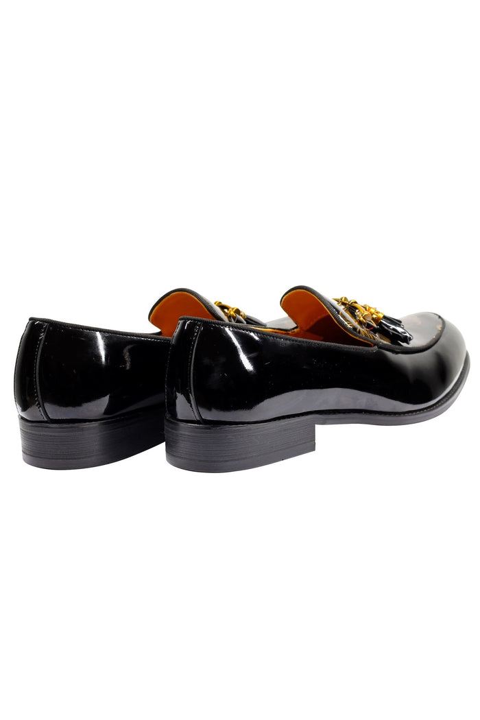 Real Leather Shiny Snaffle Bit Trim Tassel Loafers