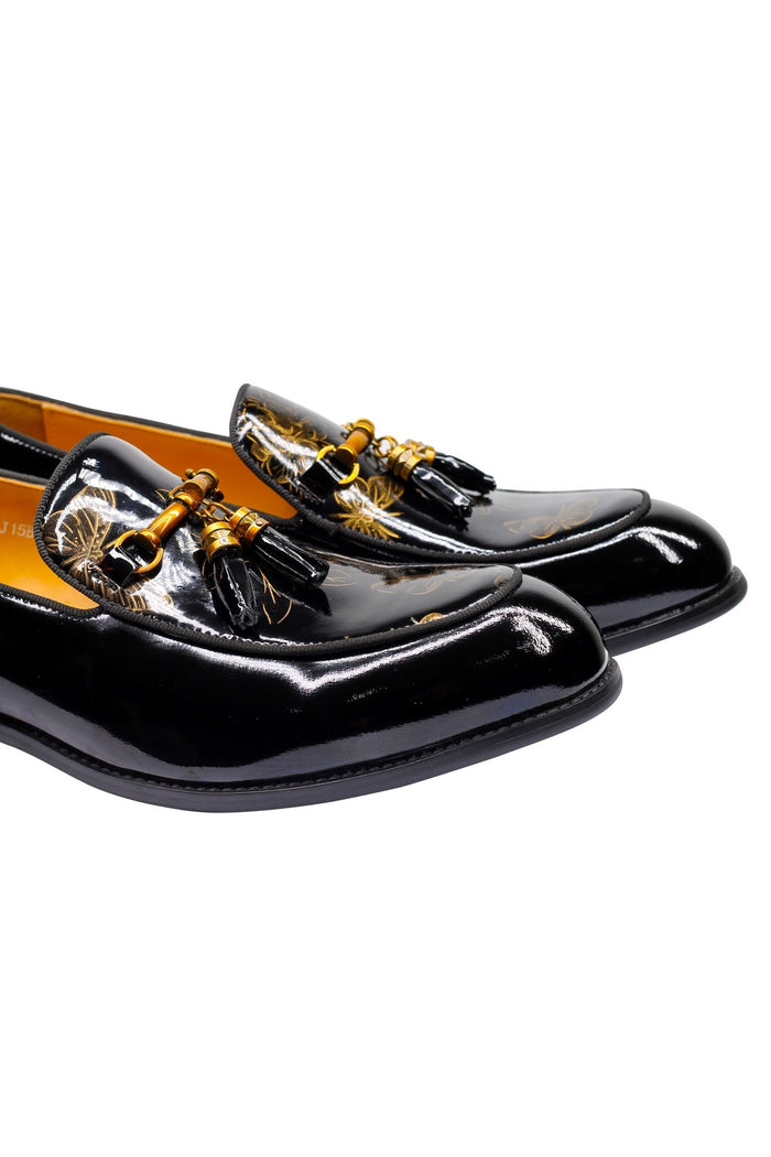 Real Leather Shiny Snaffle Bit Trim Tassel Loafers
