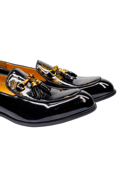 Real Leather Shiny Snaffle Bit Trim Tassel Loafers
