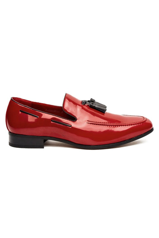 RED GLOSSY FAUX LEATHER TASSEL SHOES