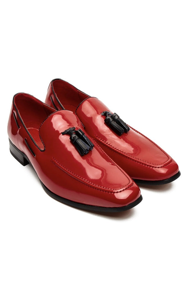 RED GLOSSY FAUX LEATHER TASSEL SHOES