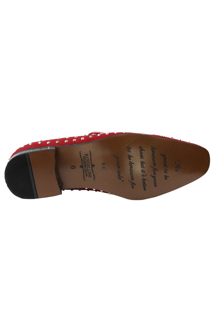 RED SUEDE LEATHER LINED GLITTER STUD LOAFERS