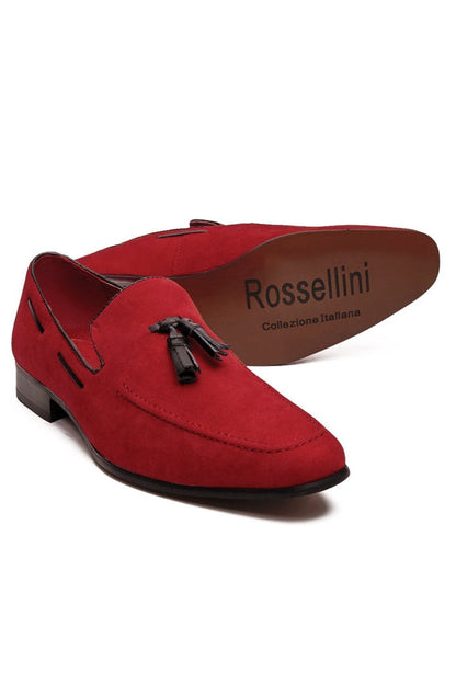 RED SUEDE TASSEL LOAFERS