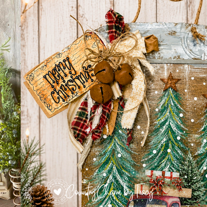 Red Truck Mason Jar Wood Christmas Door Hanger