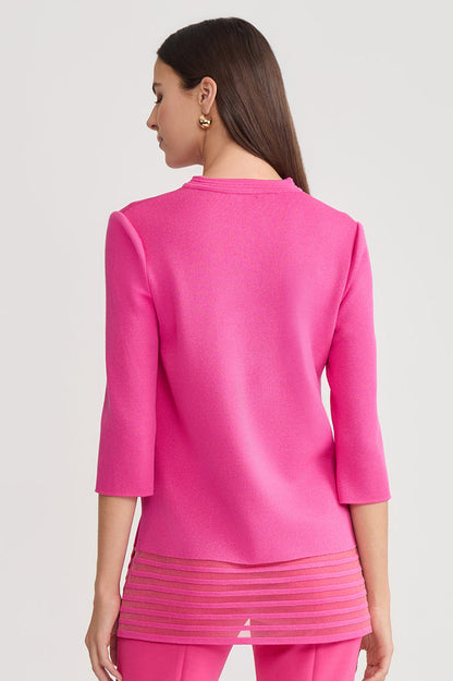 Relaxed Burnout Hem Soft Knit Tunic, Carmine Rose | Ming Wang