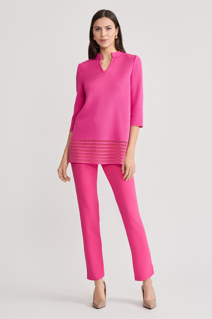 Relaxed Burnout Hem Soft Knit Tunic, Carmine Rose | Ming Wang