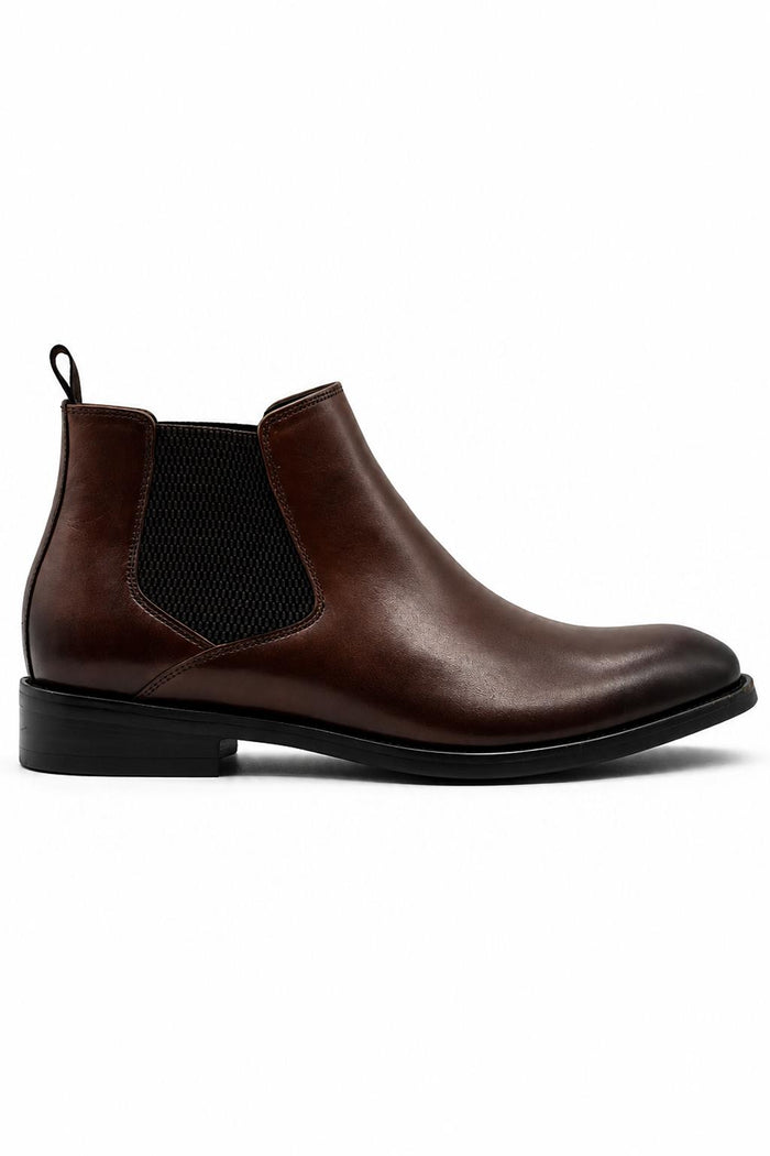 REMY Men’s Brown Burnished Polished Leather Chelsea Boots