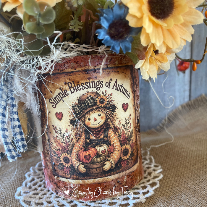 Restocked! Simple Blessings of Autumn Tin Can Decor with Faux Candle