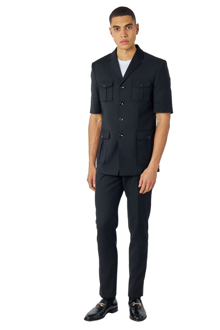 Retro Black 2 Piece Short Sleeve Safari Suit
