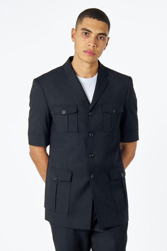 Retro Black 2 Piece Short Sleeve Safari Suit