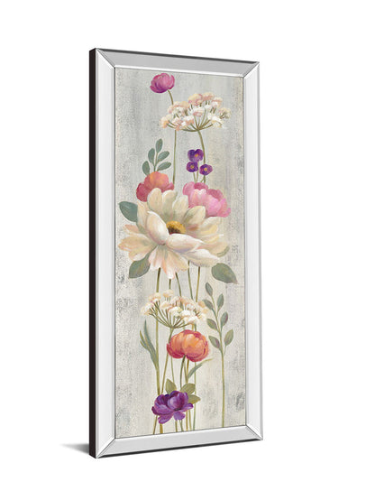 Retro Floral I By Silvia Vassileva - Mirrored Frame Wall Art - Light Gray