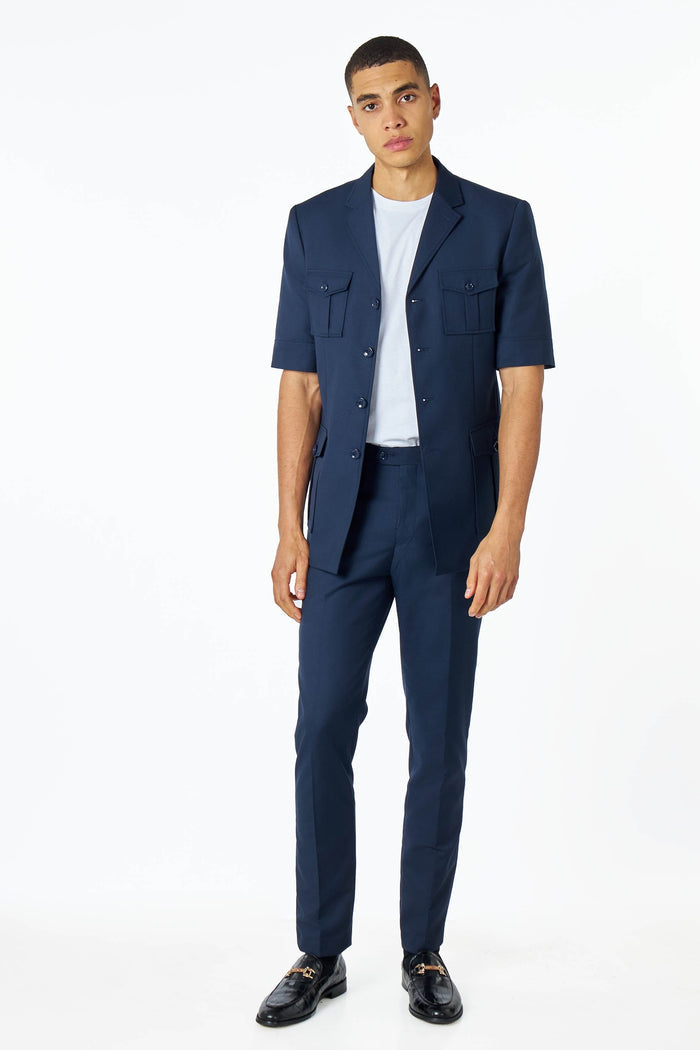 RETRO MORDEN MENS TWO PIECE NAVY SAFARI SUIT