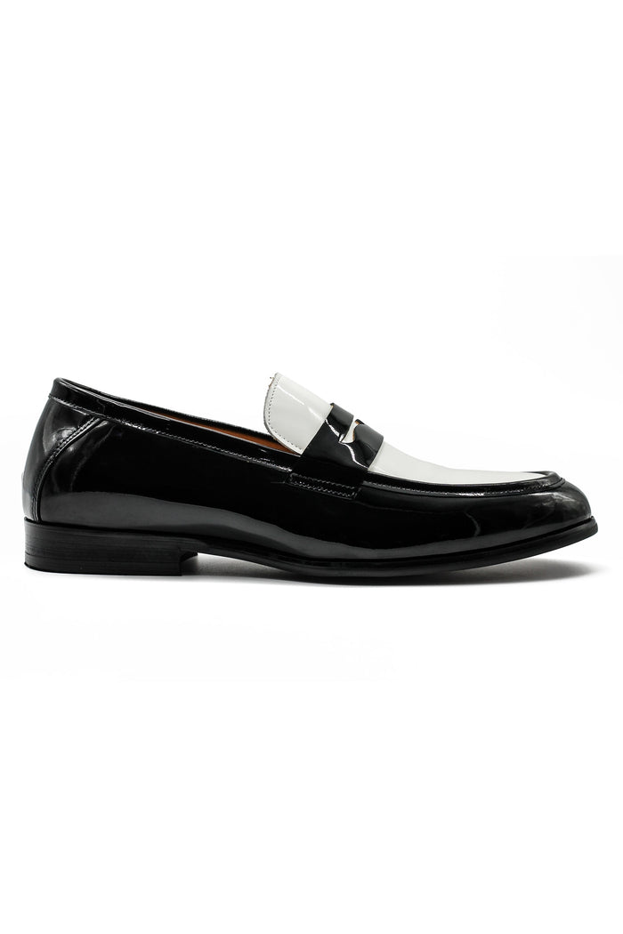 Retro Patent Leather Black & White Penny Loafers