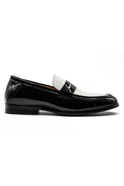 Retro Patent Leather Black & White Penny Loafers