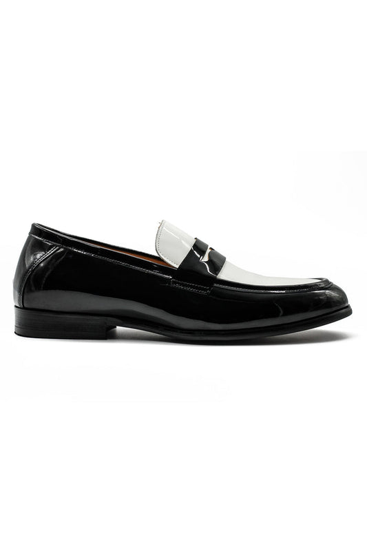 Retro Patent Leather Black & White Penny Loafers
