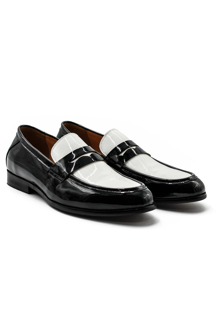 Retro Patent Leather Black & White Penny Loafers