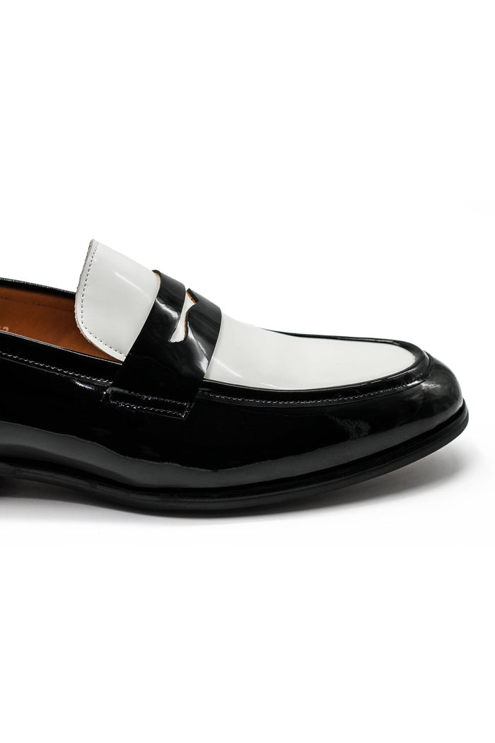 Retro Patent Leather Black & White Penny Loafers