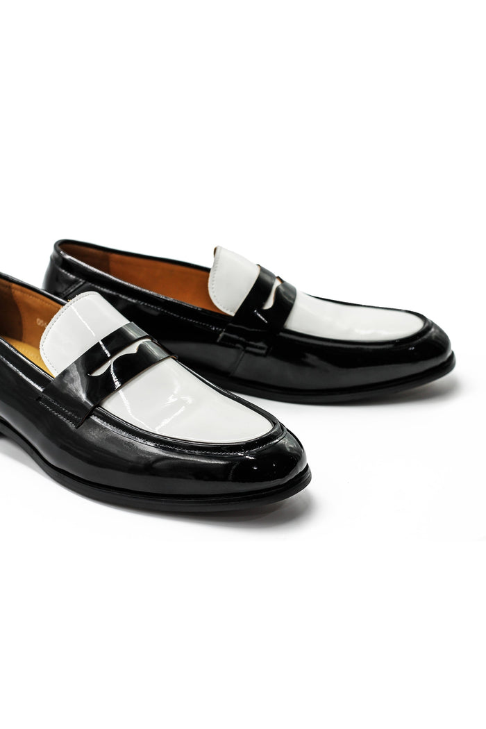 Retro Patent Leather Black & White Penny Loafers