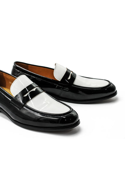 Retro Patent Leather Black & White Penny Loafers