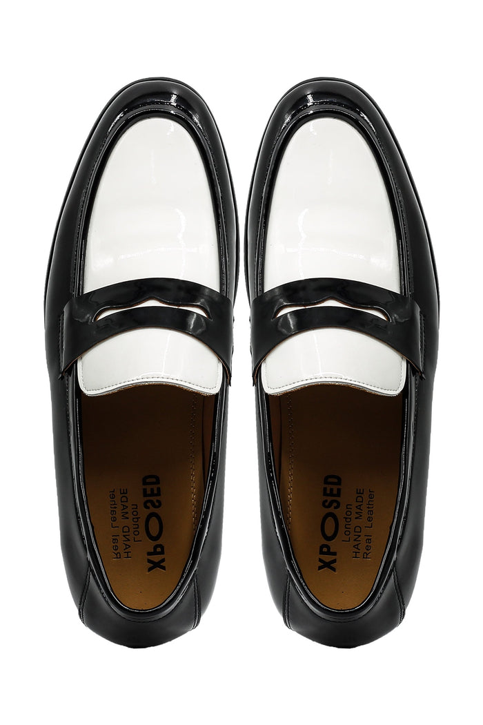 Retro Patent Leather Black & White Penny Loafers