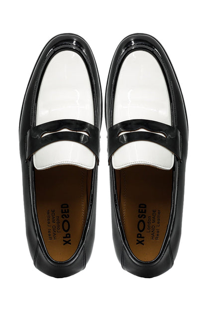 Retro Patent Leather Black & White Penny Loafers