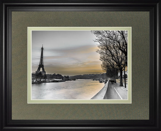 River Seine And The Eiffel Tower By Assaf Frank - Framed Print Wall Art - Gray