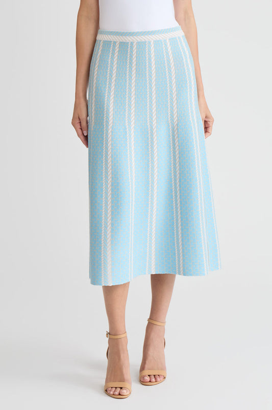 Roadmap Pattern Soft Knit Midi Skirt, Serene/Limestone/White | Ming Wang