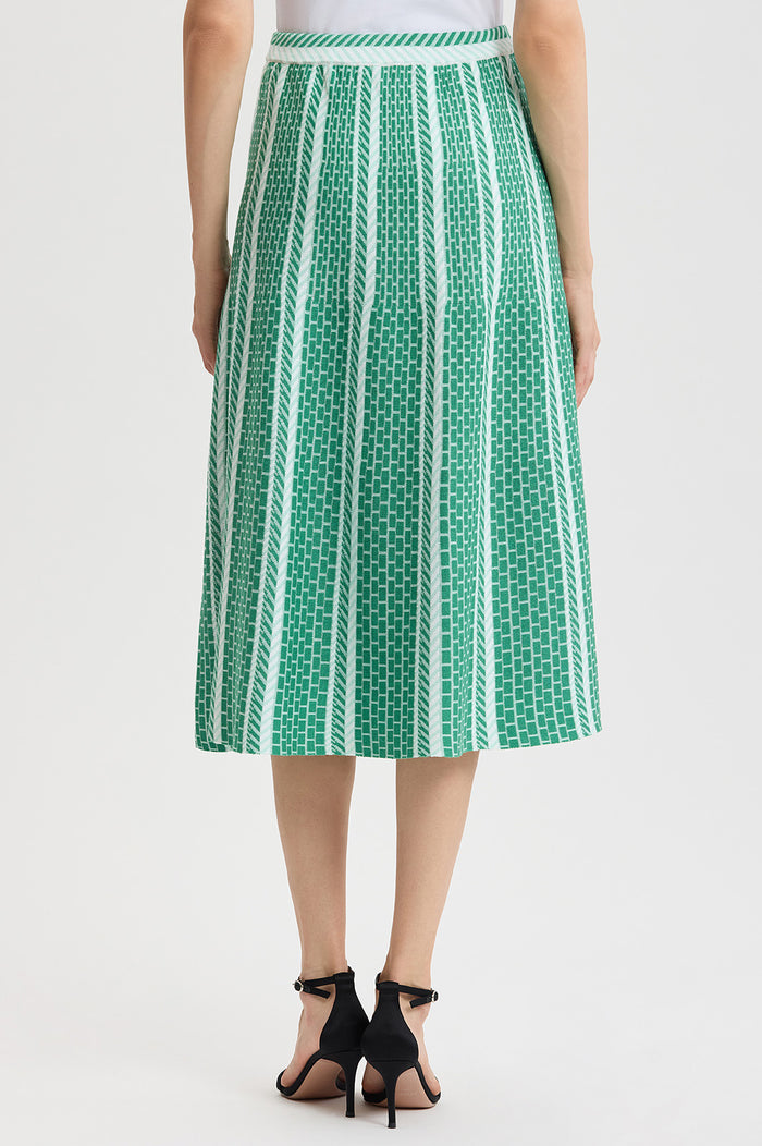 Roadmap Pattern Soft Knit Midi Skirt, Kelly Green/Eucalyptus/Ivory | Ming Wang