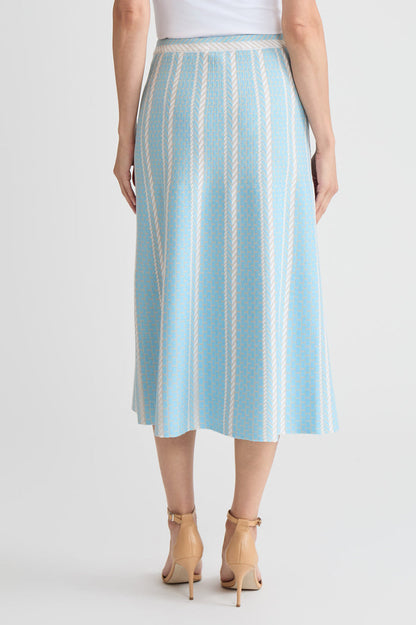 Roadmap Pattern Soft Knit Midi Skirt, Serene/Limestone/White | Ming Wang